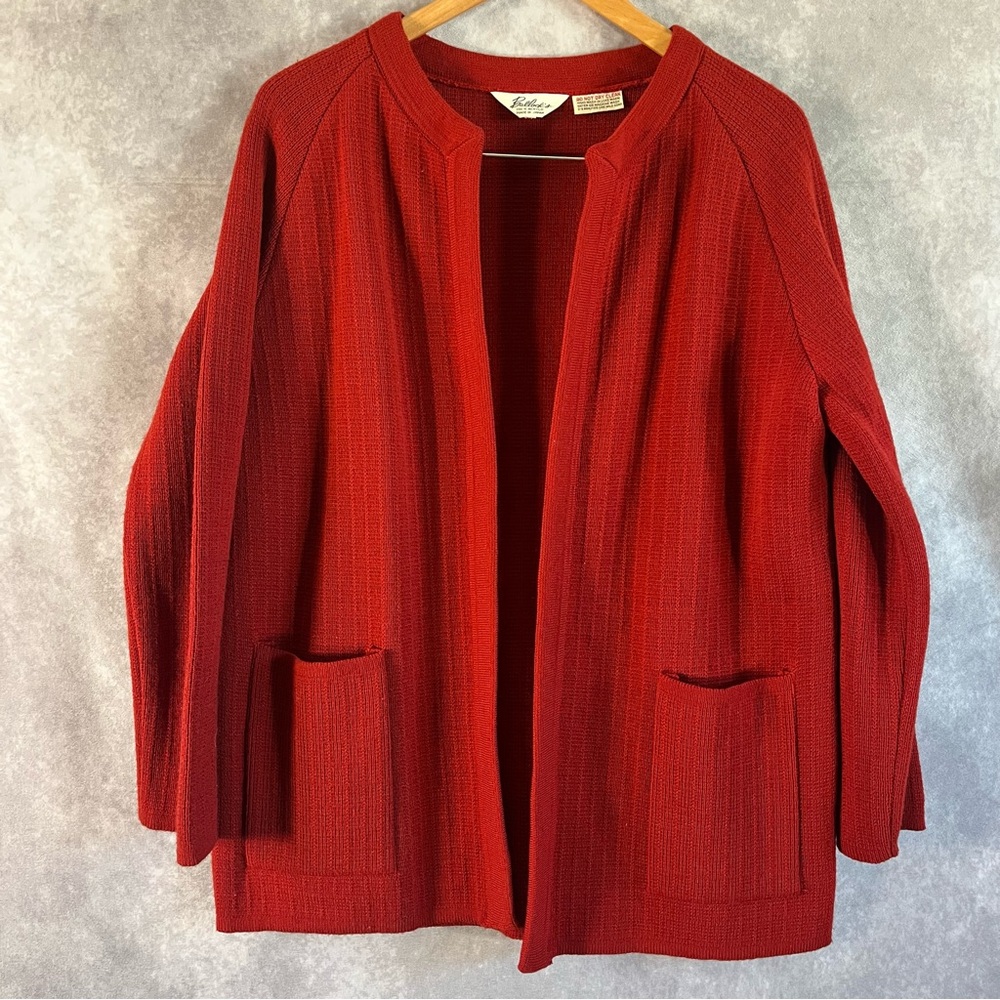 Vintage Bullocks Open Cardigan Women Large Red Old Money Quiet Luxury *See Desc*